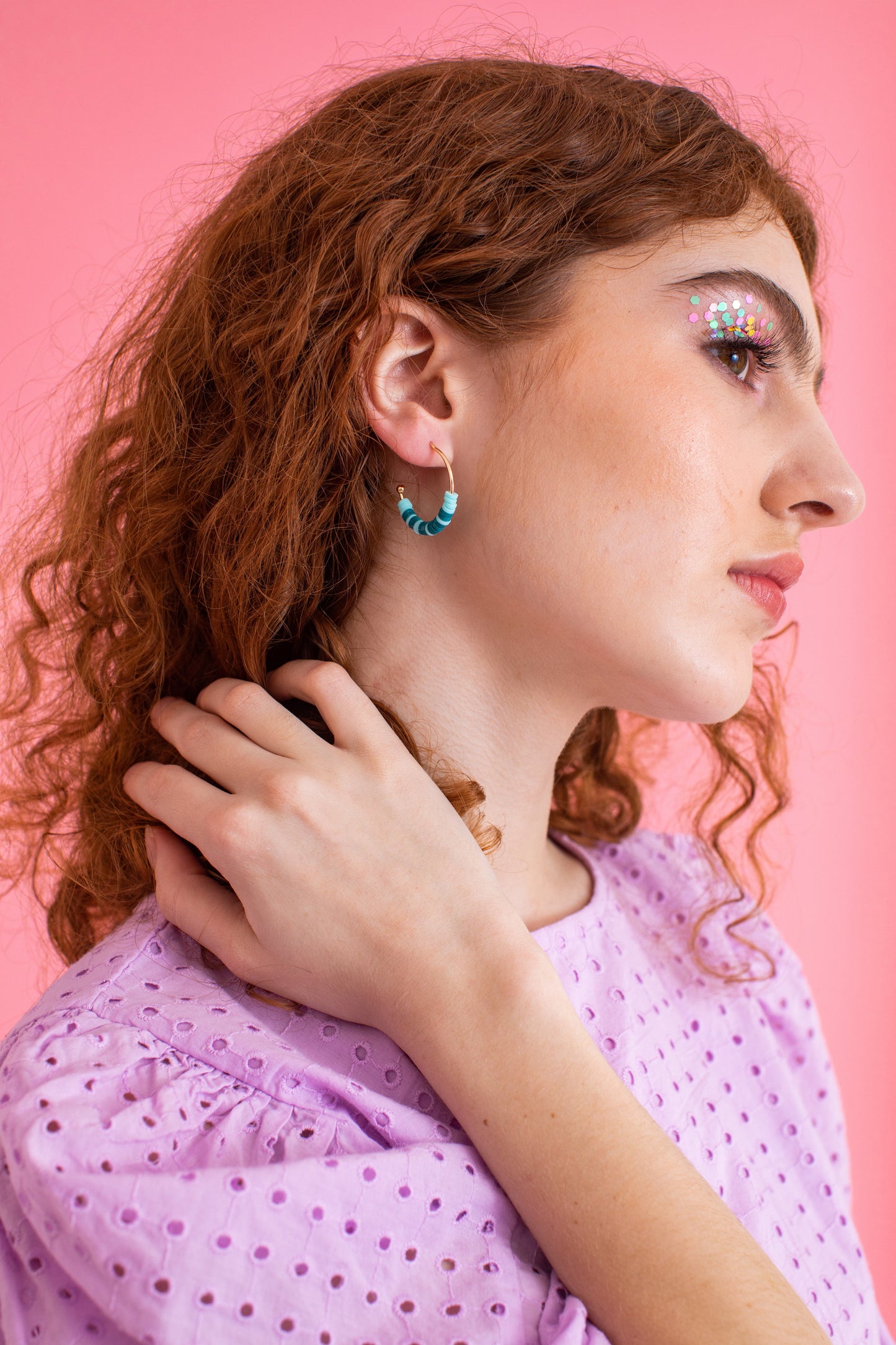 Morse Code Heishi Half Hoop Earrings | LOVE