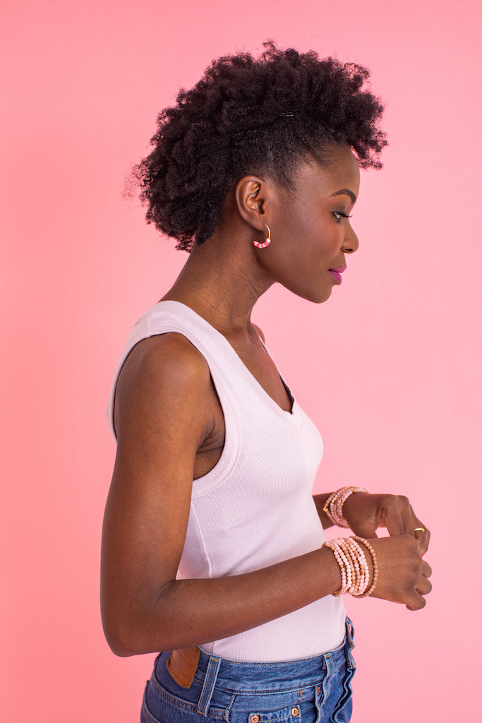 Morse Code Heishi Half Hoop Earrings | JOY