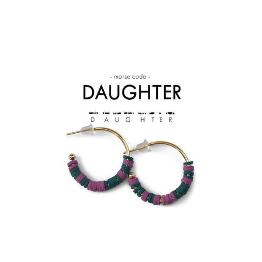 Morse Code Heishi Half Hoop Earrings | DAUGHTER