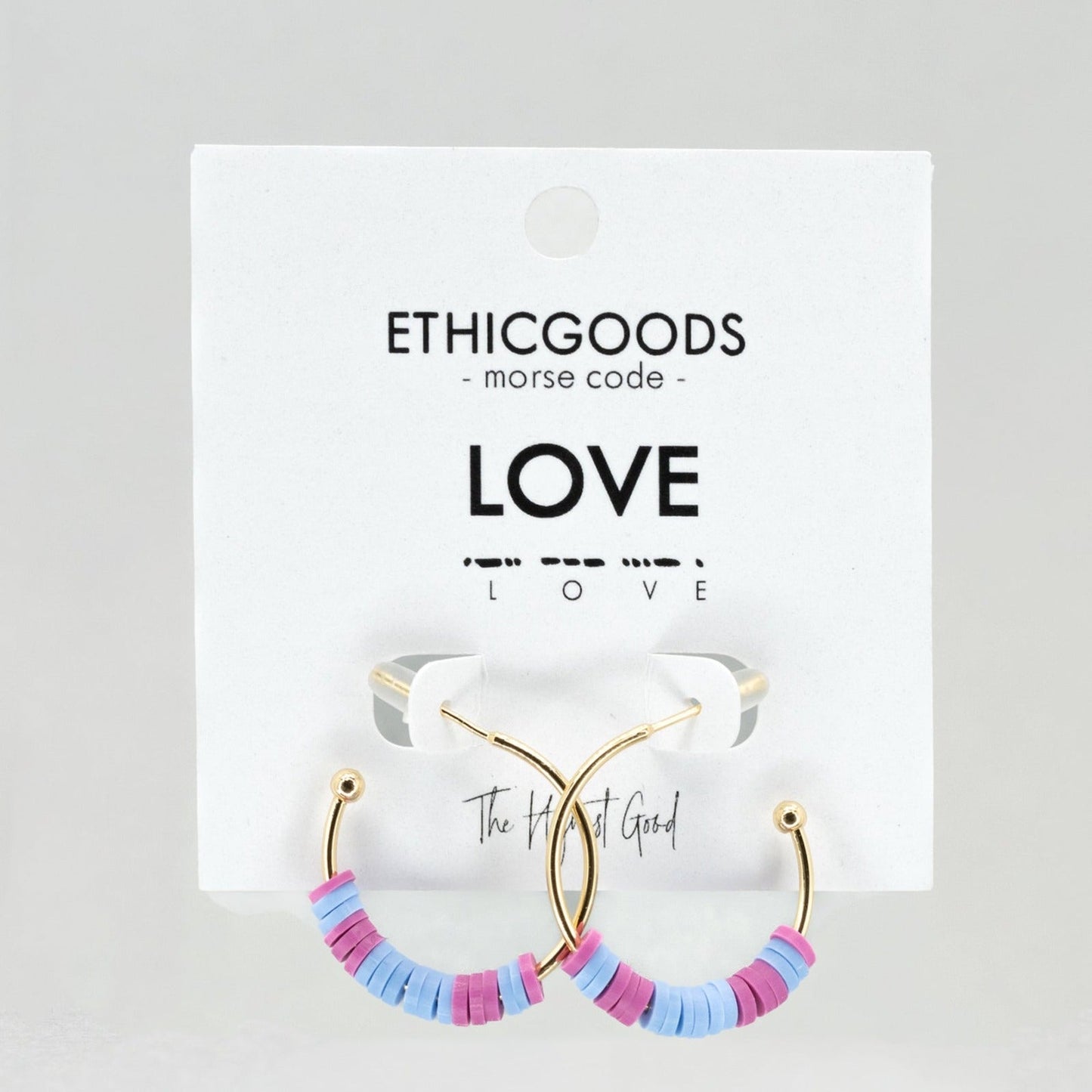 Morse Code Heishi Half Hoop Earrings | LOVE