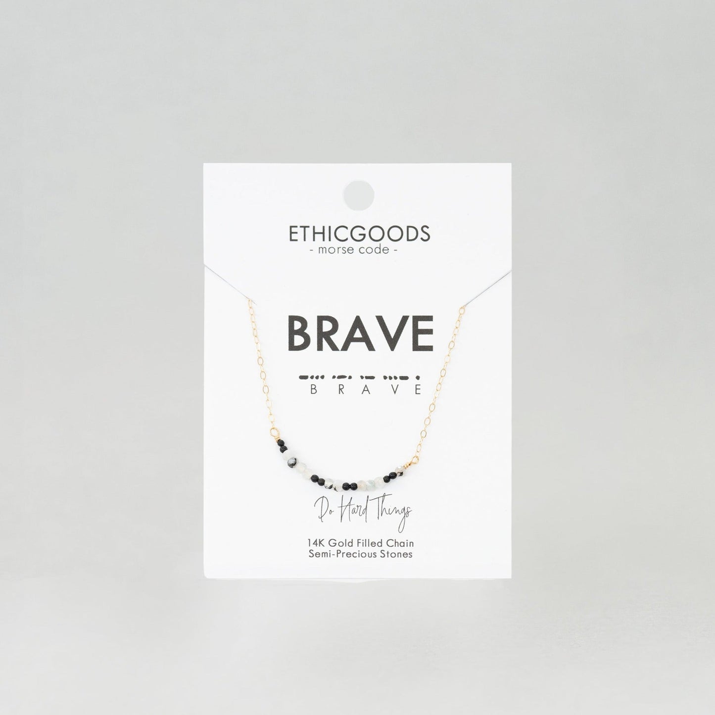 Morse Code Dainty Stone Necklace // Brave