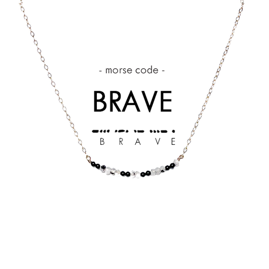 Morse Code Dainty Stone Necklace // Brave