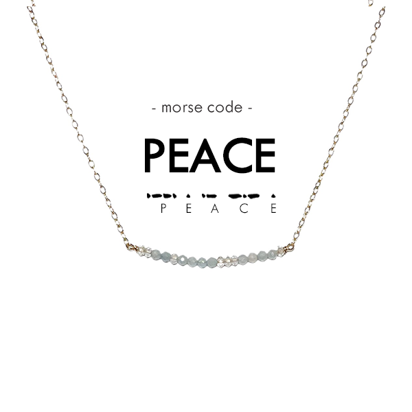 Morse Code Dainty Stone Necklace // Peace