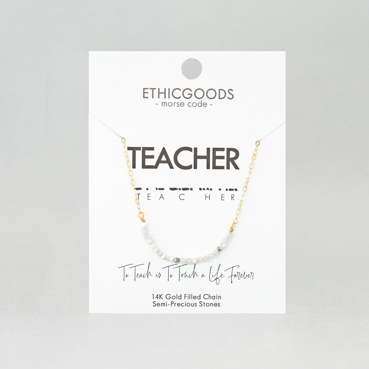 Morse Code Dainty Stone Necklace // Teacher