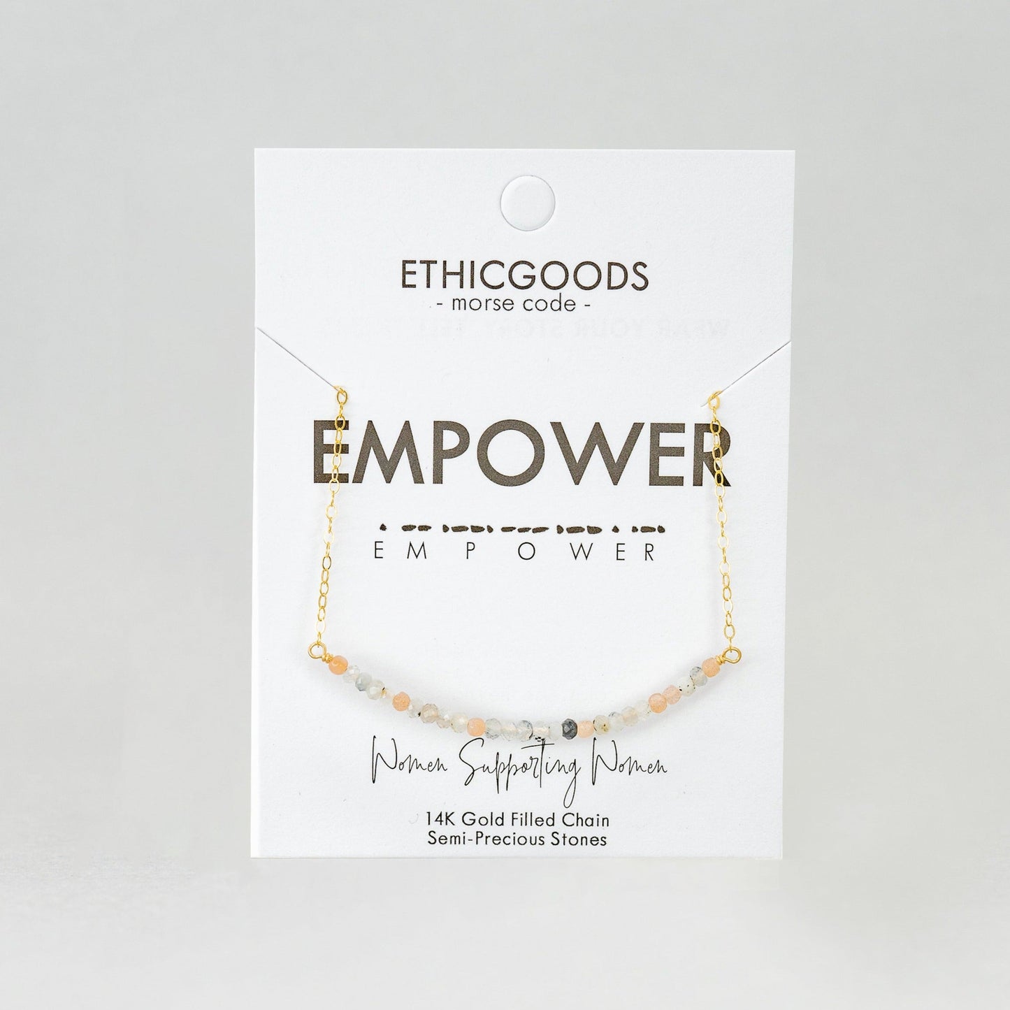 Morse Code Dainty Stone Necklace // Empower