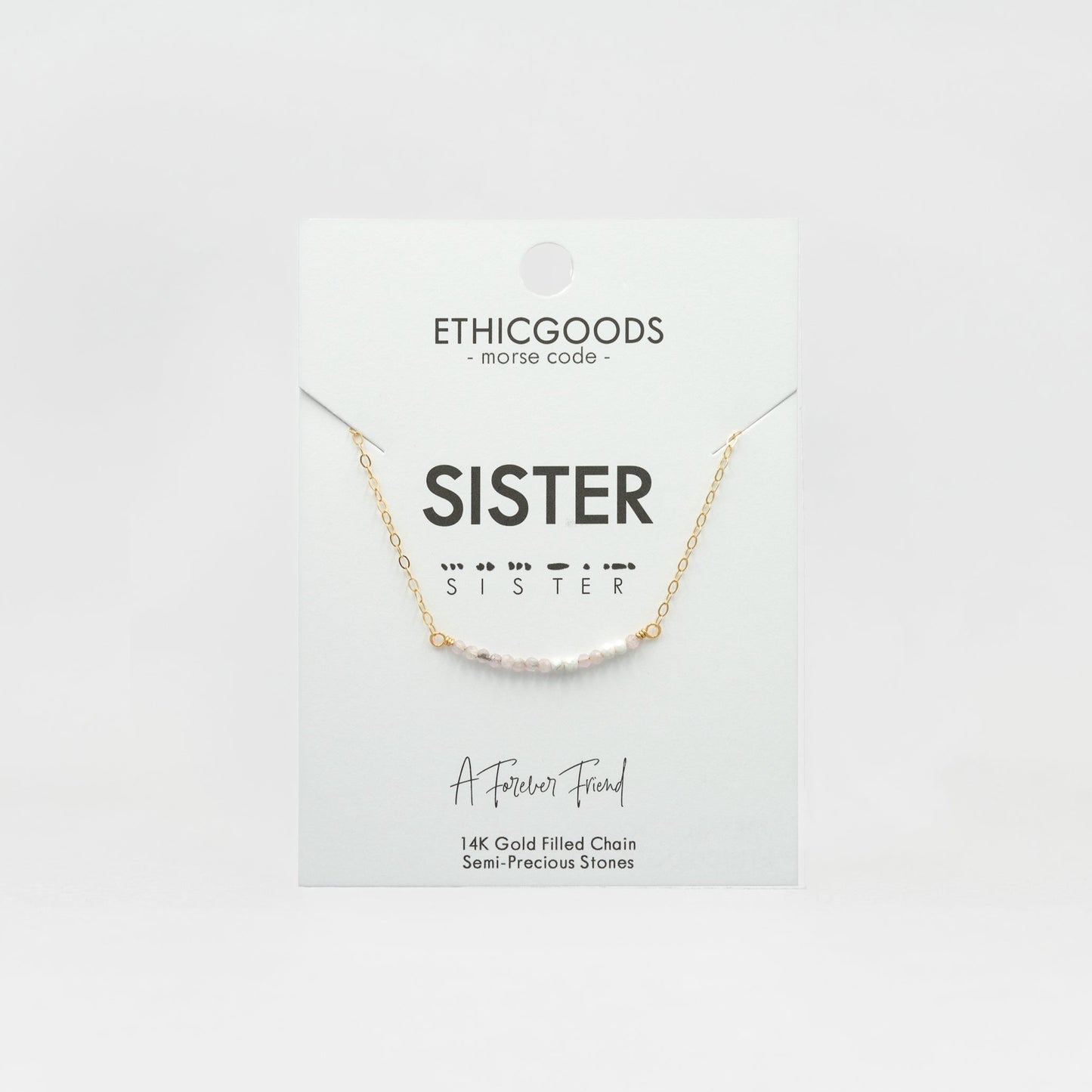 Morse Code Dainty Stone Necklace // Sister