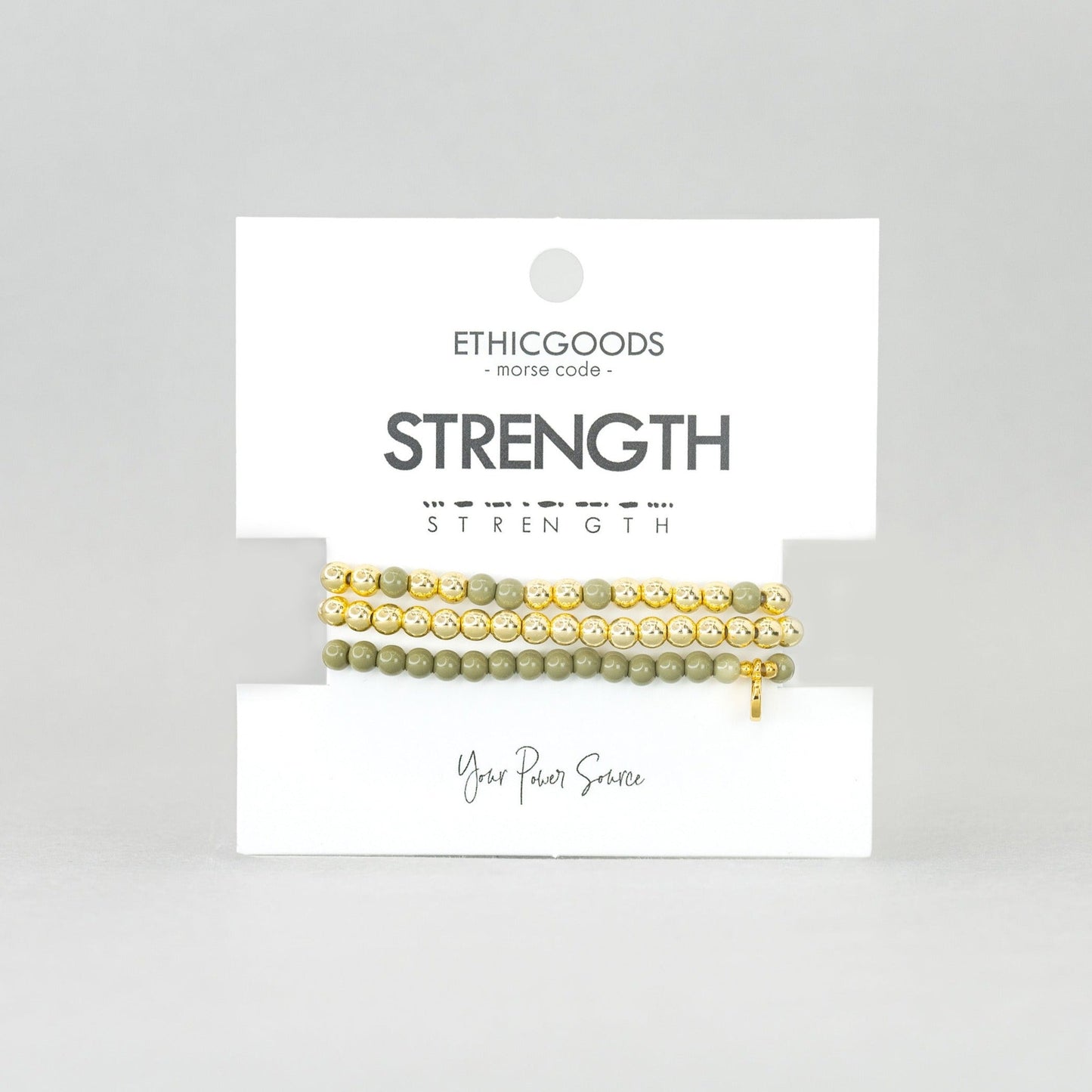 STRENGTH Morse Code Stacking Bracelet Set