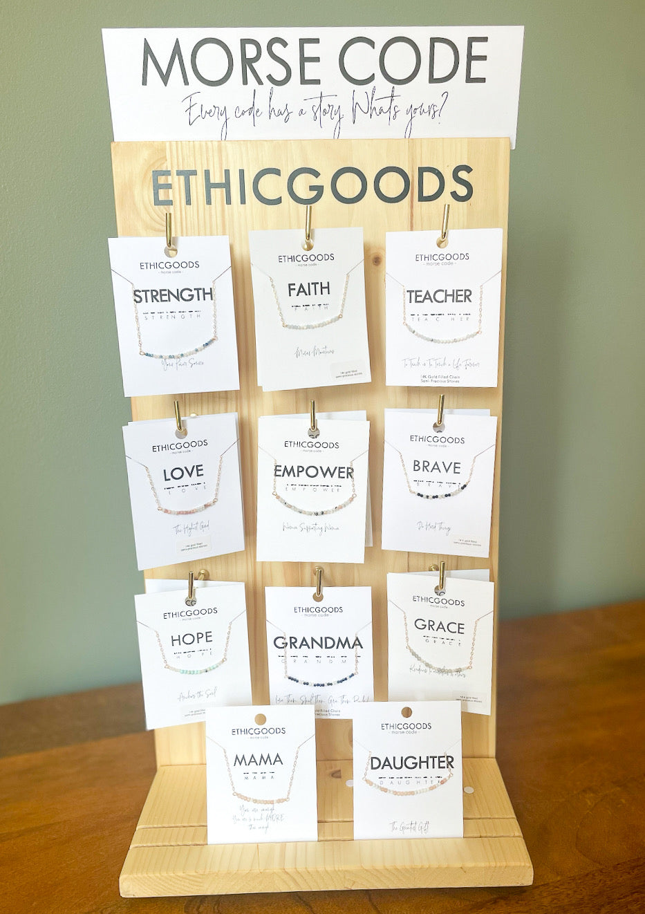 Morse Code Dainty Stone Necklace // Peace