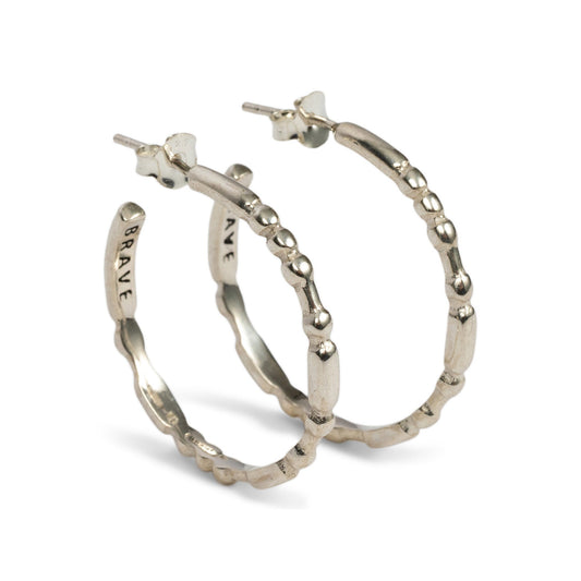 BRAVE | Morse Code Hoop Earrings | Sterling Silver