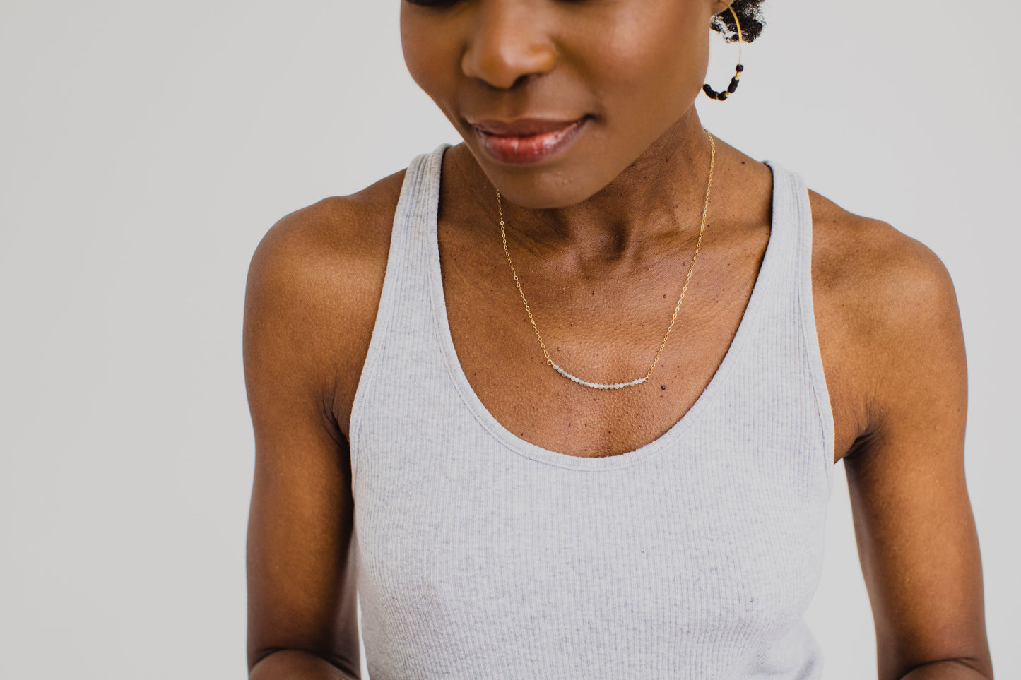 Morse Code Dainty Stone Necklace // Grace