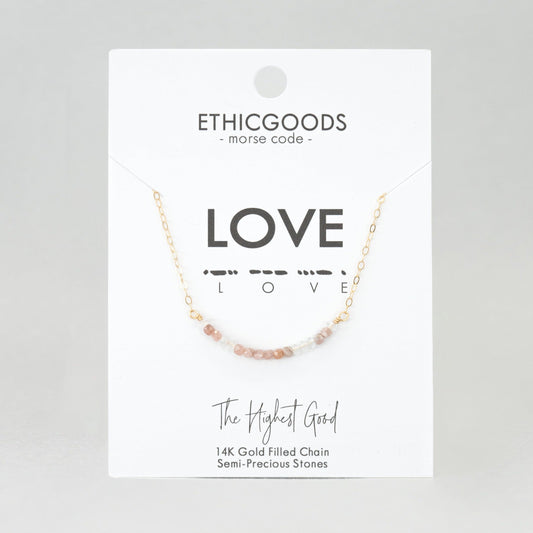Morse Code Dainty Stone Necklace // Love