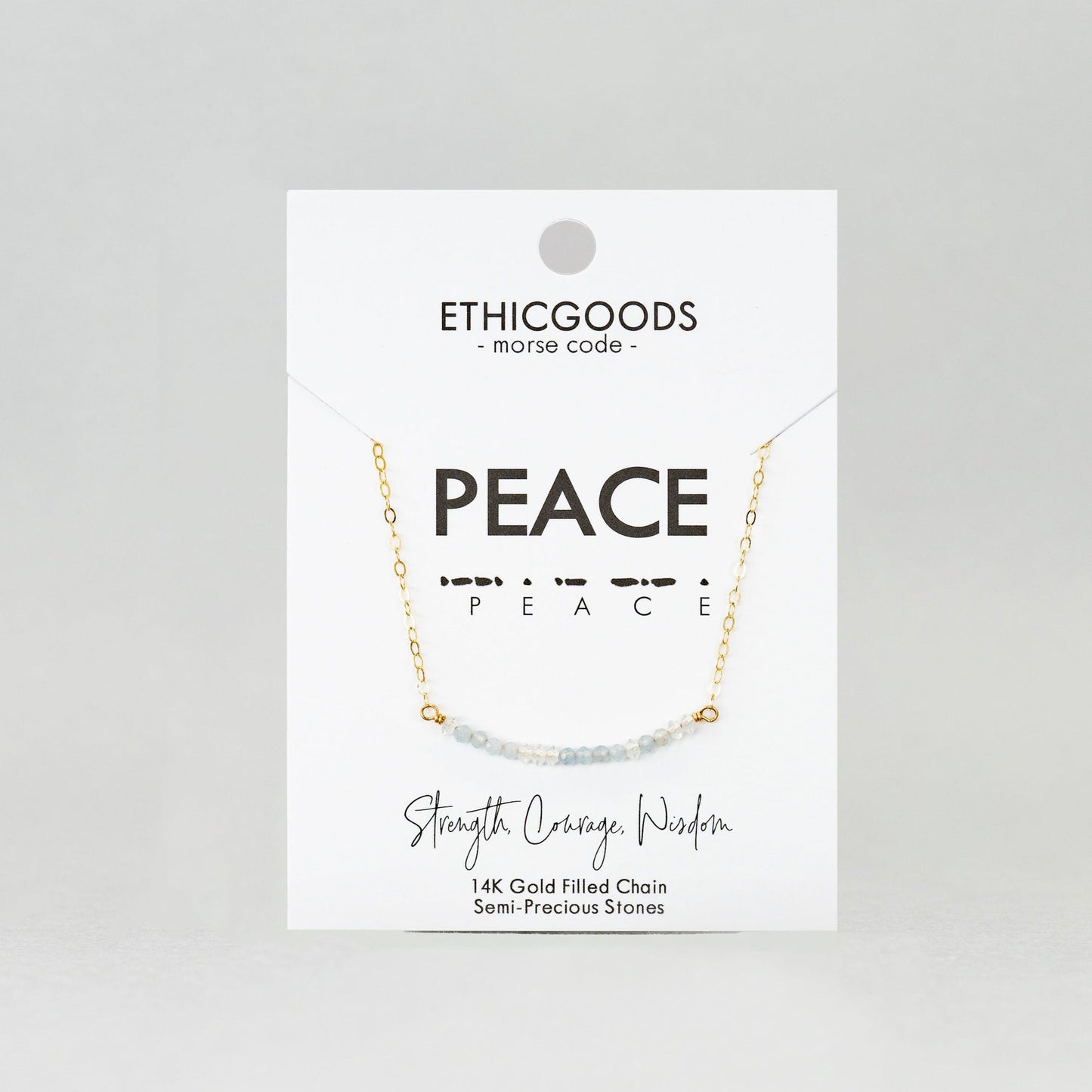 Morse Code Dainty Stone Necklace // Peace