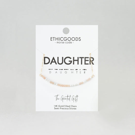 Morse Code Dainty Stone Necklace // Daughter