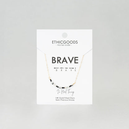 Morse Code Dainty Stone Necklace // Brave