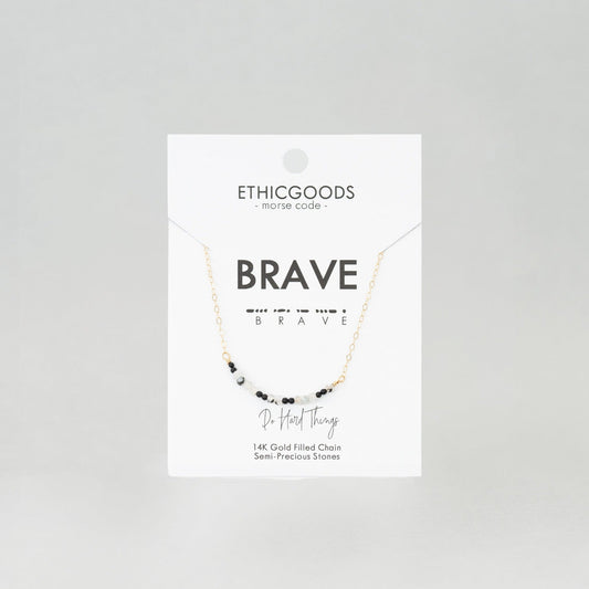 Morse Code Dainty Stone Necklace // Brave