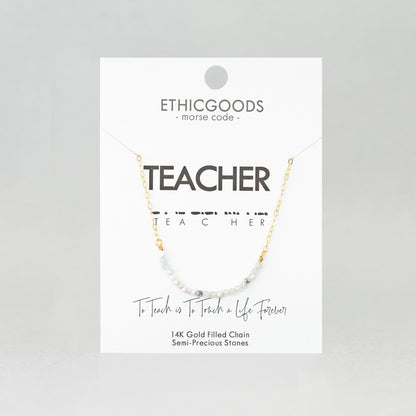 Morse Code Dainty Stone Necklace // Teacher