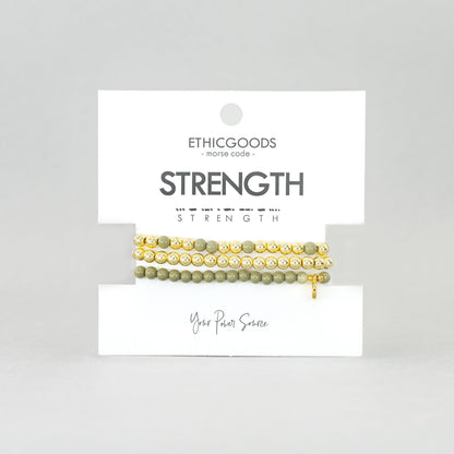 STRENGTH Morse Code Stacking Bracelet Set