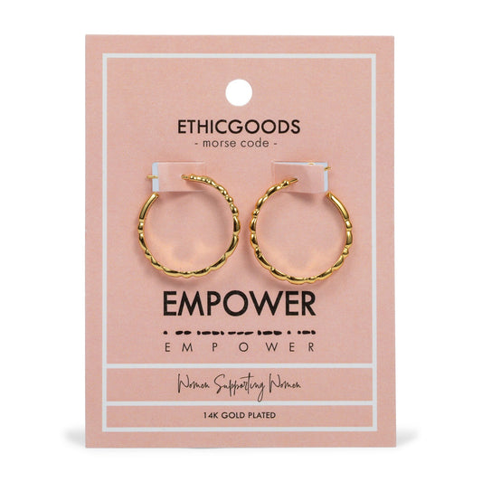 EMPOWER | Morse Code Hoop Earrings | Classic Gold