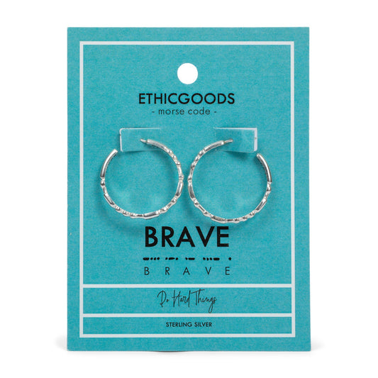 BRAVE | Morse Code Hoop Earrings | Sterling Silver